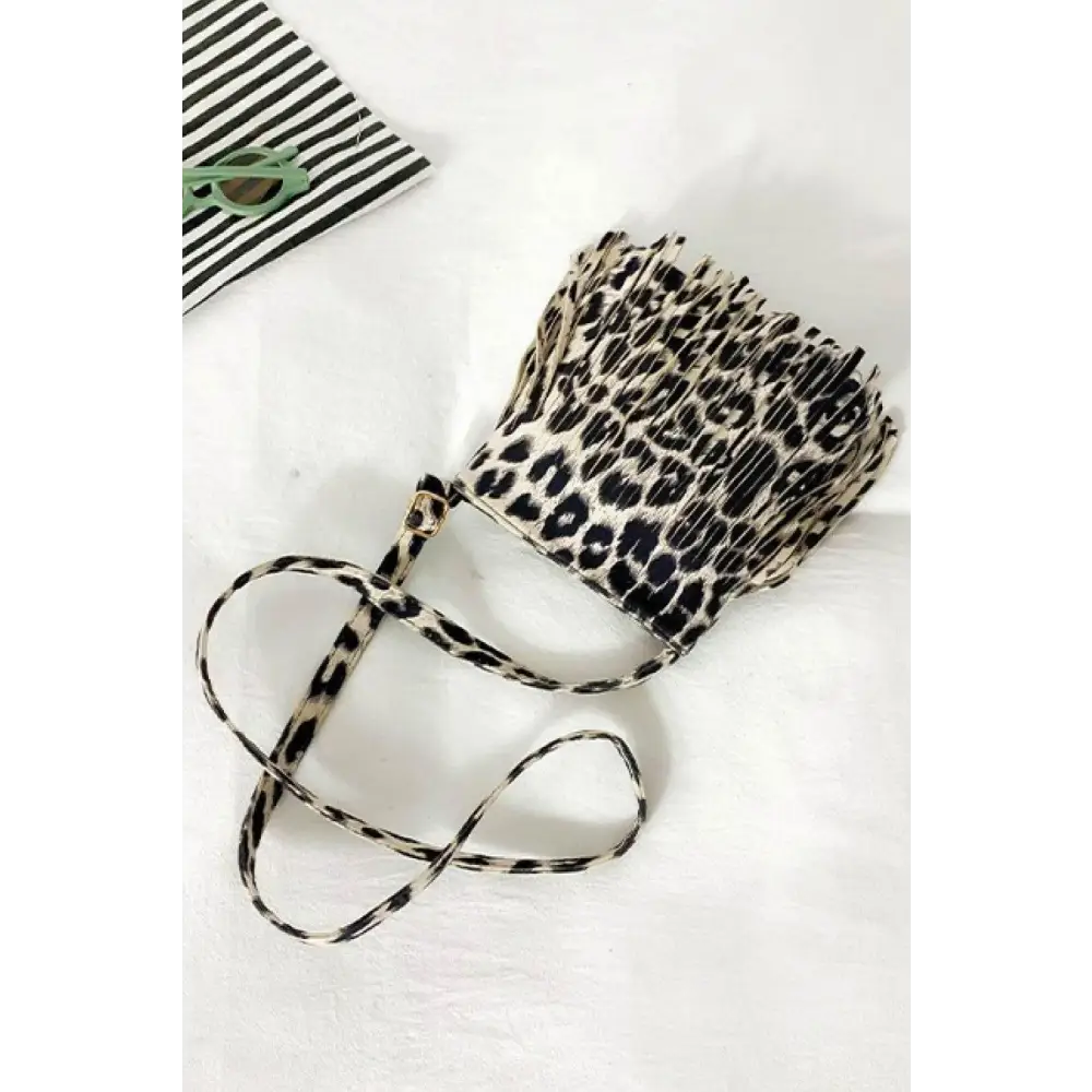 Adored Leather Leopard Print Fringe Crossbody Bag