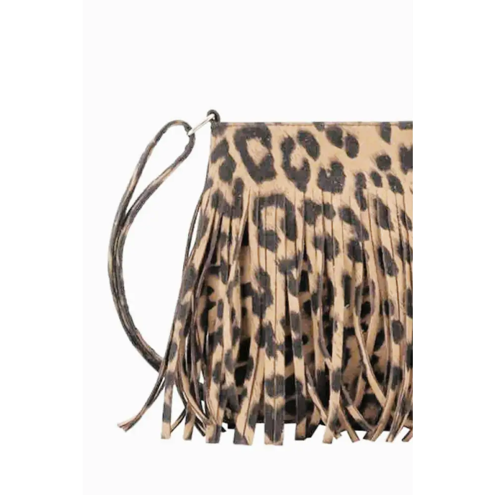 Adored Leather Leopard Print Fringe Crossbody Bag