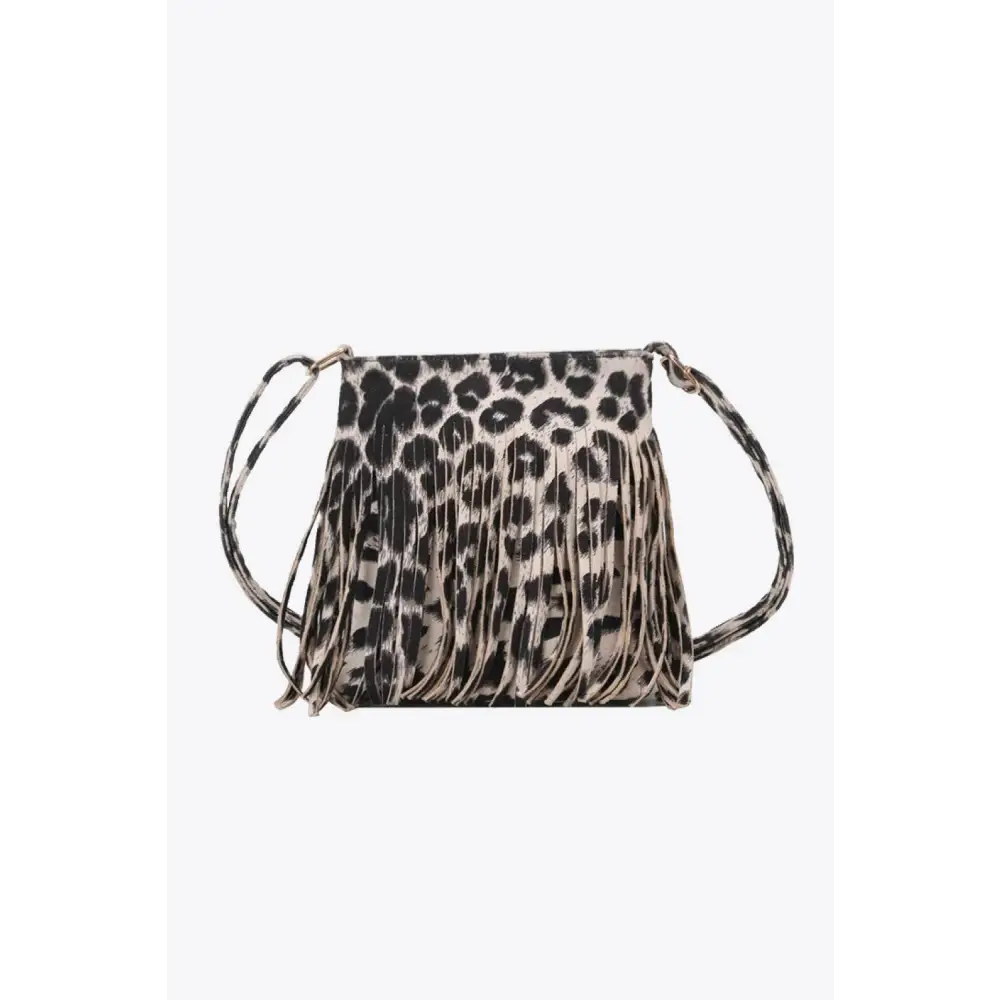 Adored Leather Leopard Print Fringe Crossbody Bag