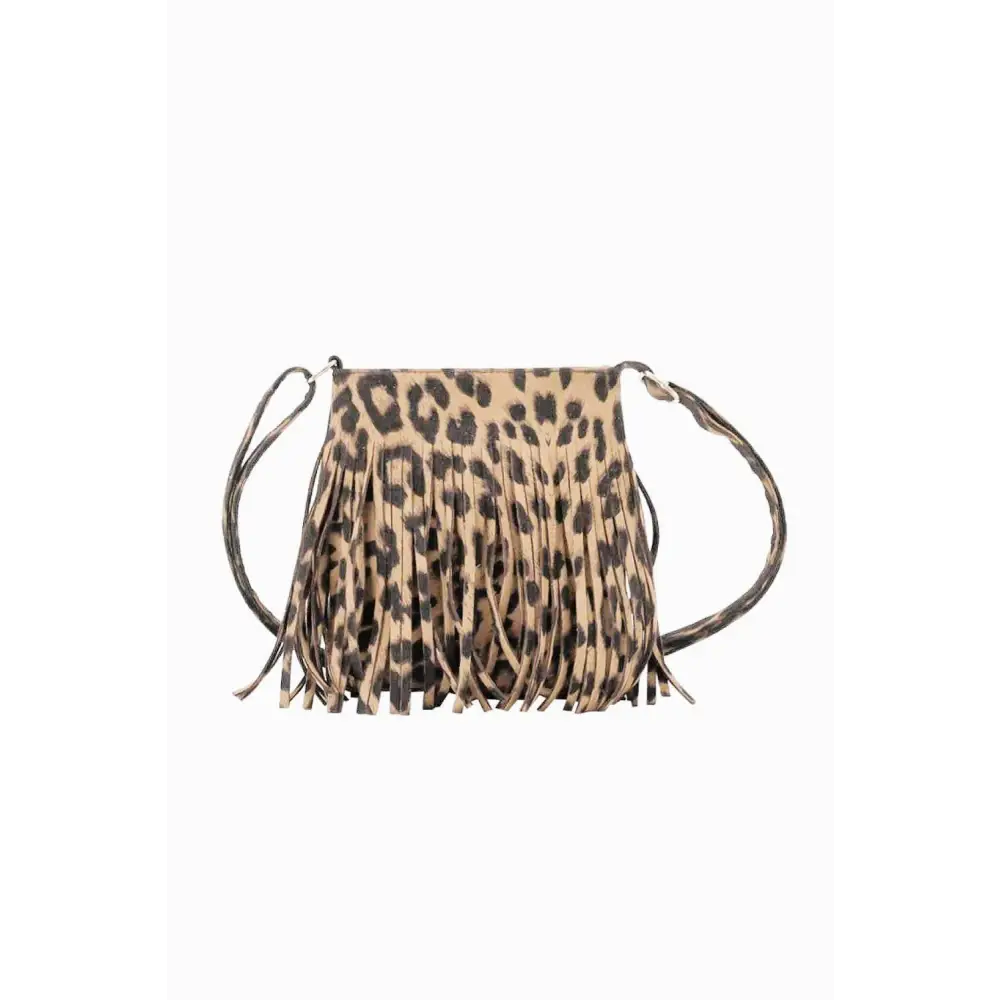 Adored Leather Leopard Print Fringe Crossbody Bag