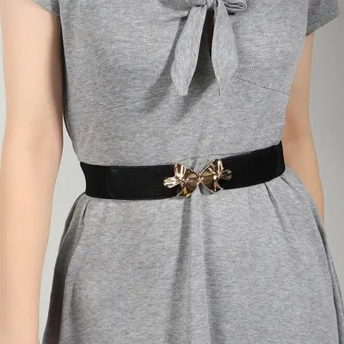 Alloy Buckle Elastic Belt with Chic Bow Detail