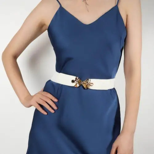 Alloy Buckle Elastic Belt with Chic Bow Detail