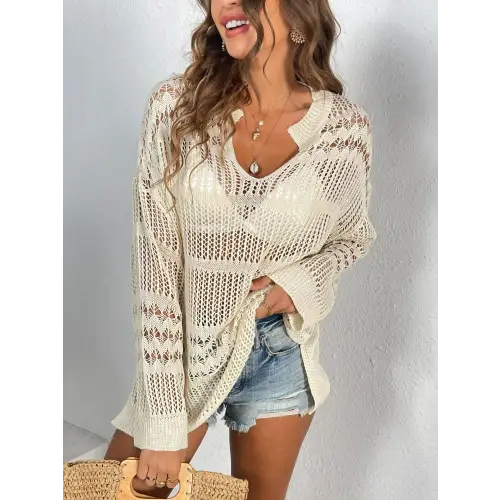 Alluring Notched Long Sleeve Cover-Up