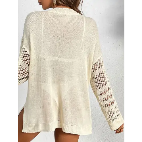 Alluring Notched Long Sleeve Cover-Up