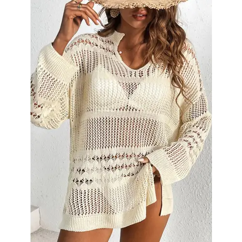 Alluring Notched Long Sleeve Cover-Up