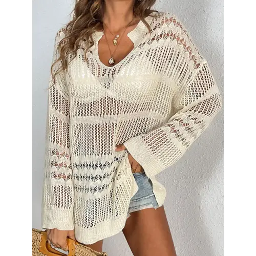 Alluring Notched Long Sleeve Cover-Up