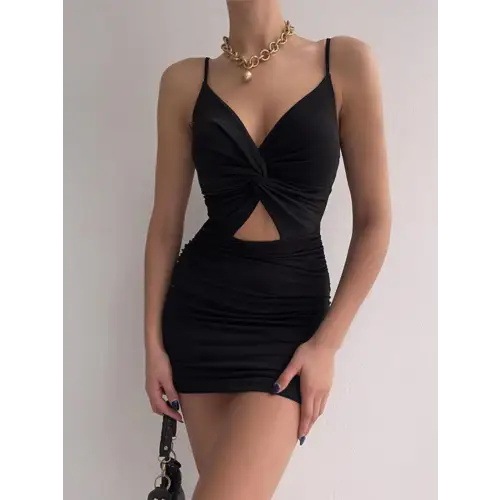 Twisted Ruched Spaghetti Strap Dress - CM Fashion