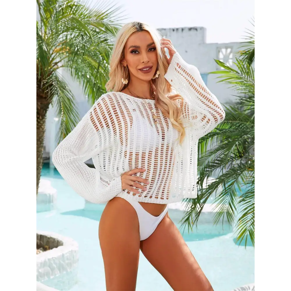 Ethereal Angel Wings Long Sleeve Openwork Beach Cover-Up