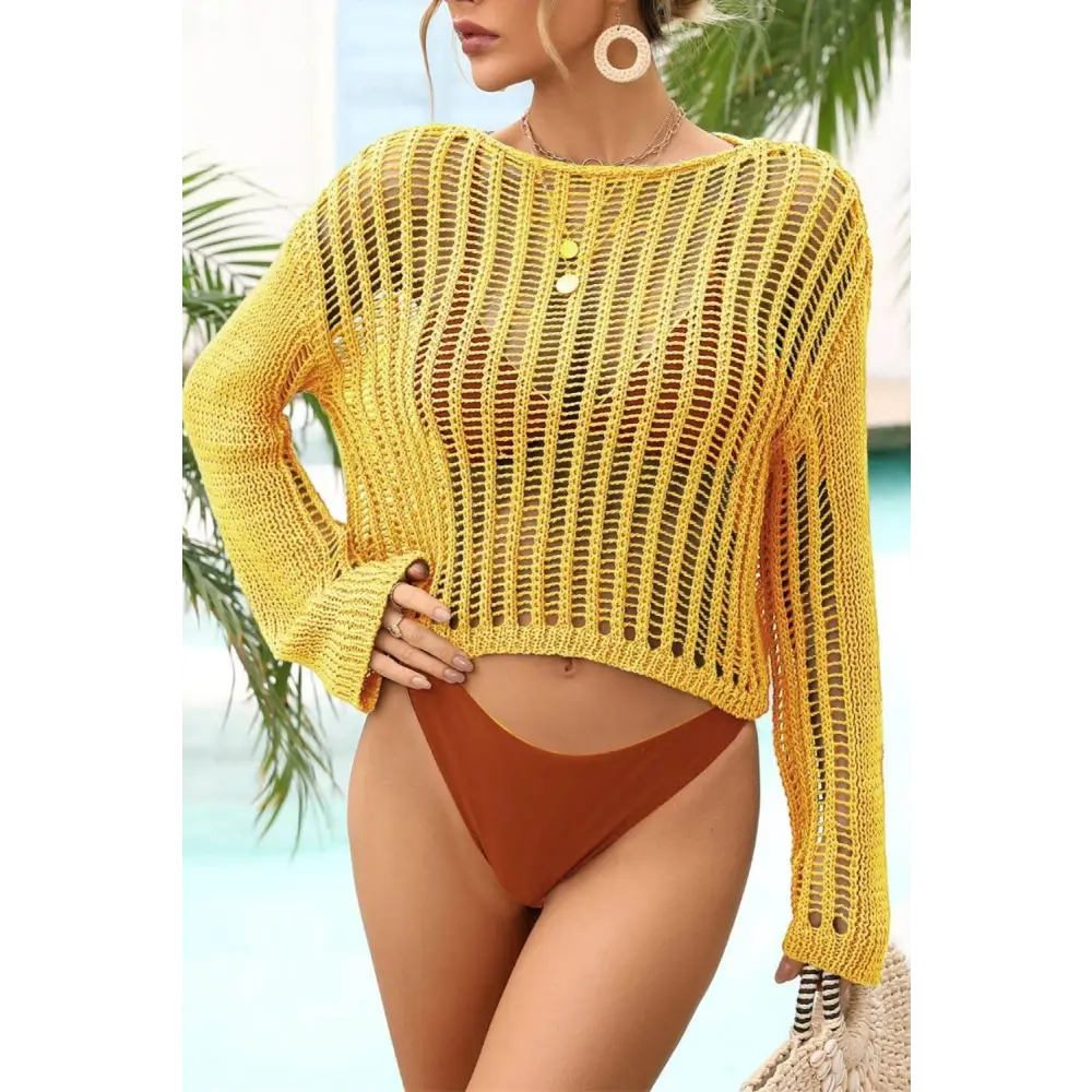 Ethereal Angel Wings Long Sleeve Openwork Beach Cover-Up