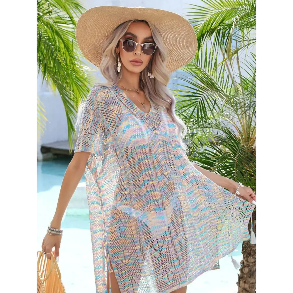 Ethereal Angel Wings Multicolored Openwork Beach Cover-Up