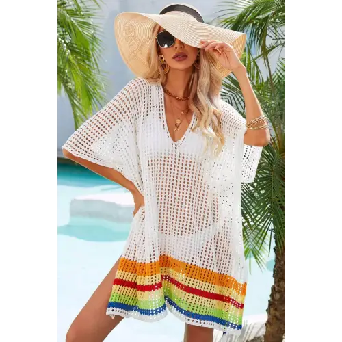 Angel Wings Rainbow Stripe Openwork Slit Cover-Up - CM Fashion