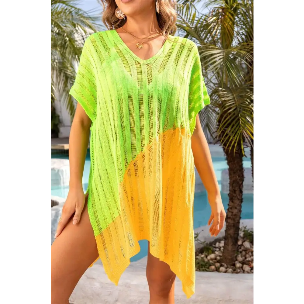 Angel Wings Slit Color Block V-Neck Cover Up