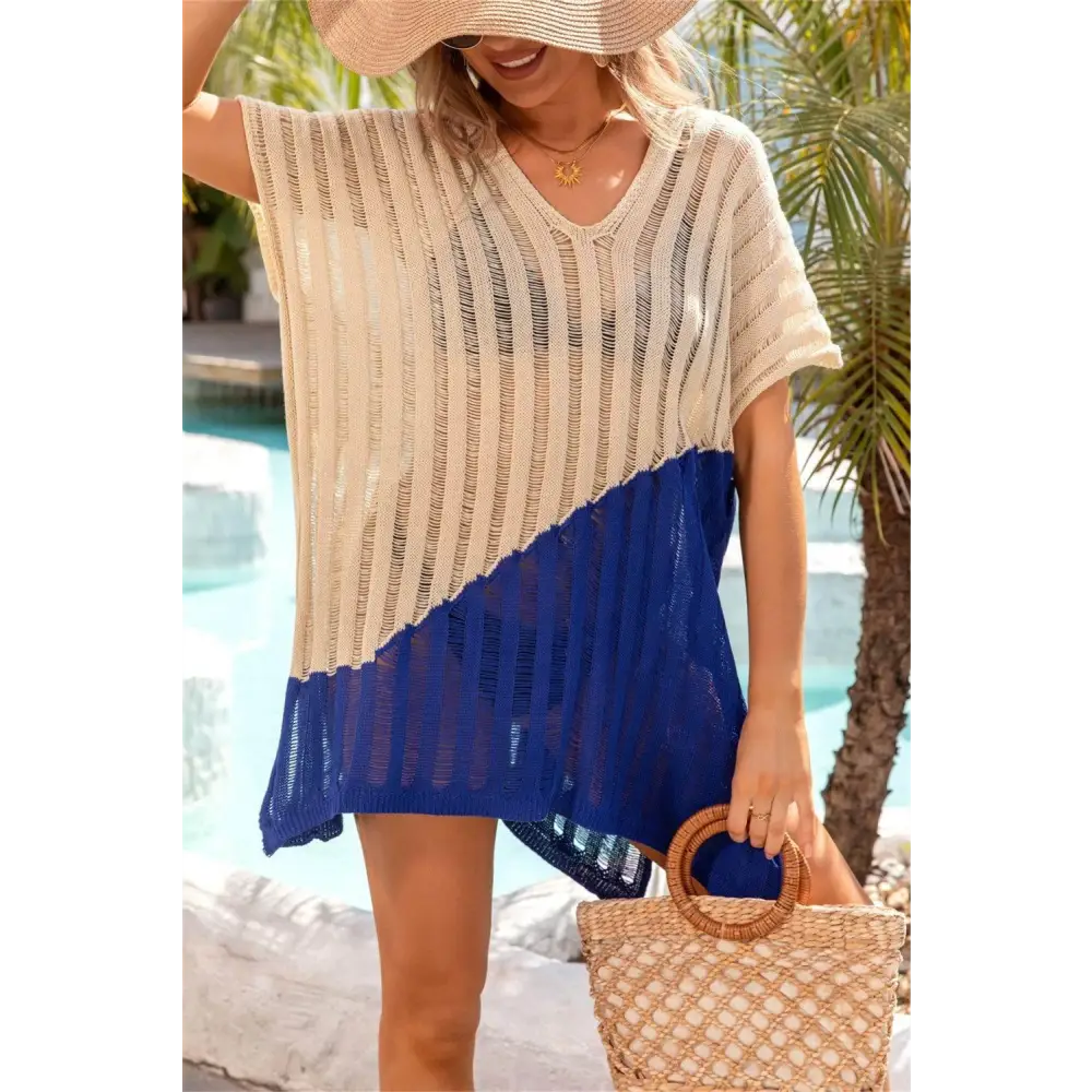 Angel Wings Slit Color Block V-Neck Cover Up