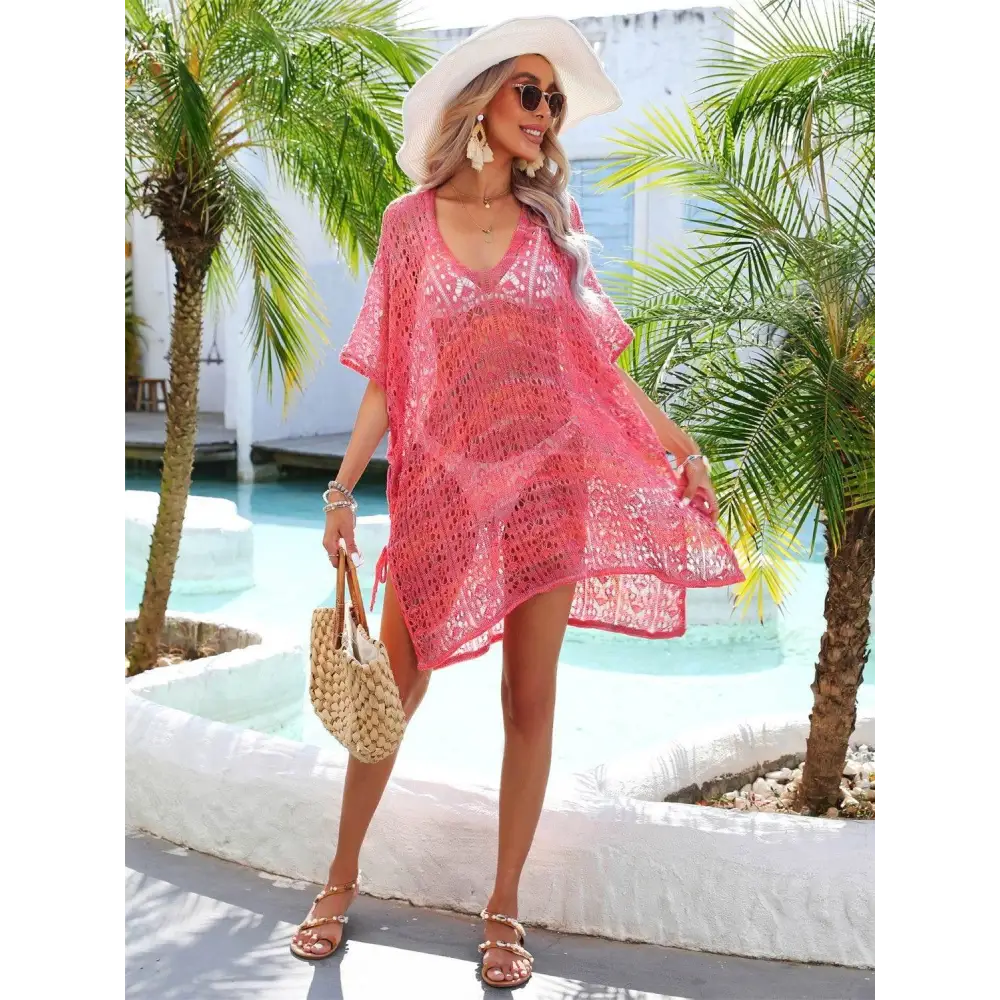 Ethereal Angel Wings Slit Openwork V-Neck Swimsuit Cover-Up