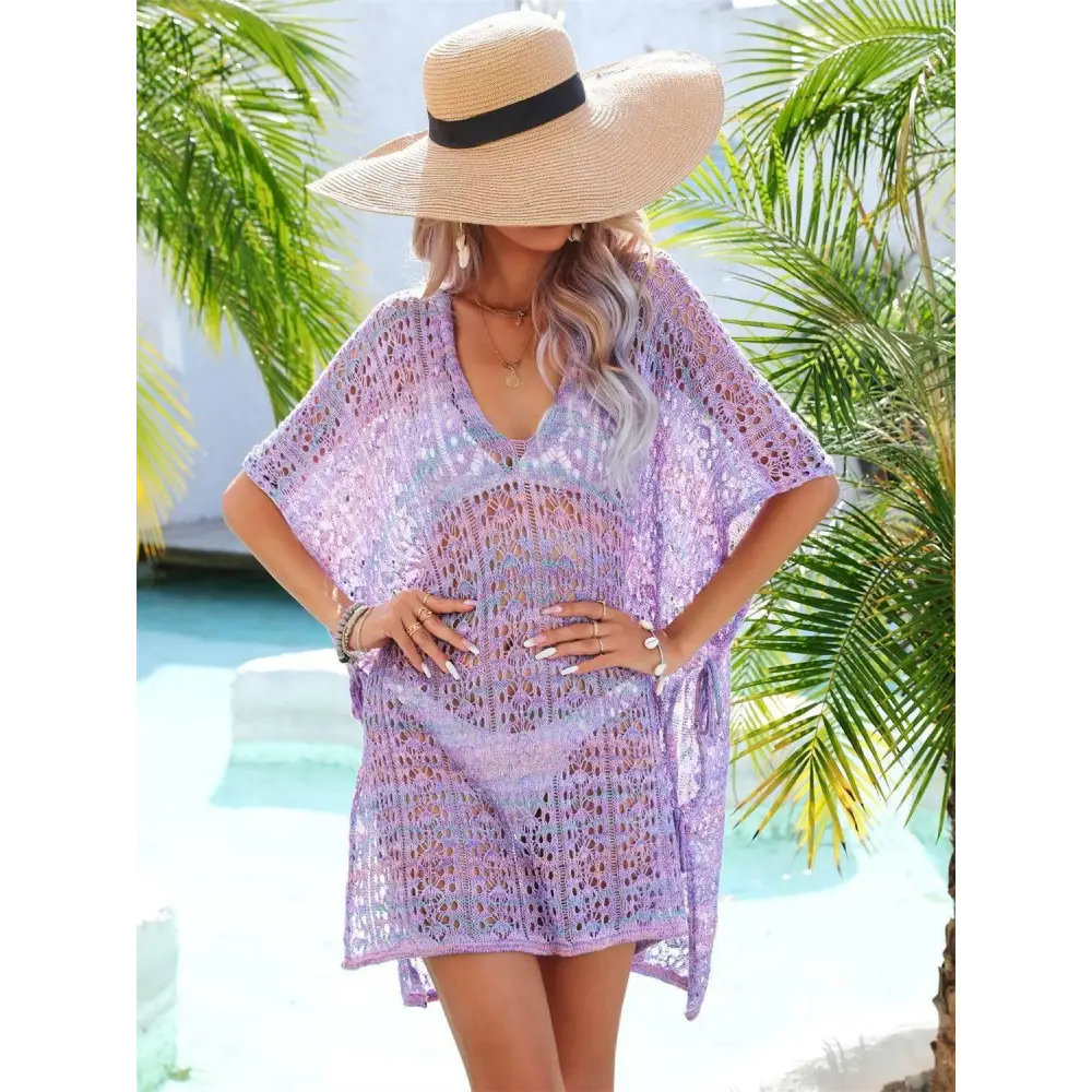 Ethereal Angel Wings Slit Openwork V-Neck Swimsuit Cover-Up