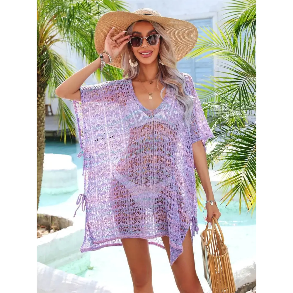 Ethereal Angel Wings Slit Openwork V-Neck Swimsuit Cover-Up