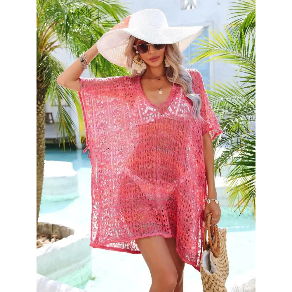 Ethereal Angel Wings Slit Openwork V-Neck Swimsuit Cover-Up