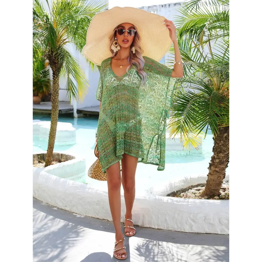 Ethereal Angel Wings Slit Openwork V-Neck Swimsuit Cover-Up