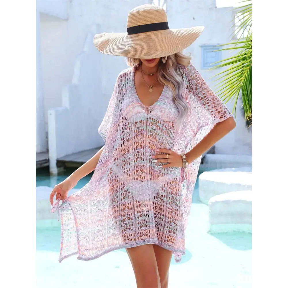 Ethereal Angel Wings Slit Openwork V-Neck Swimsuit Cover-Up