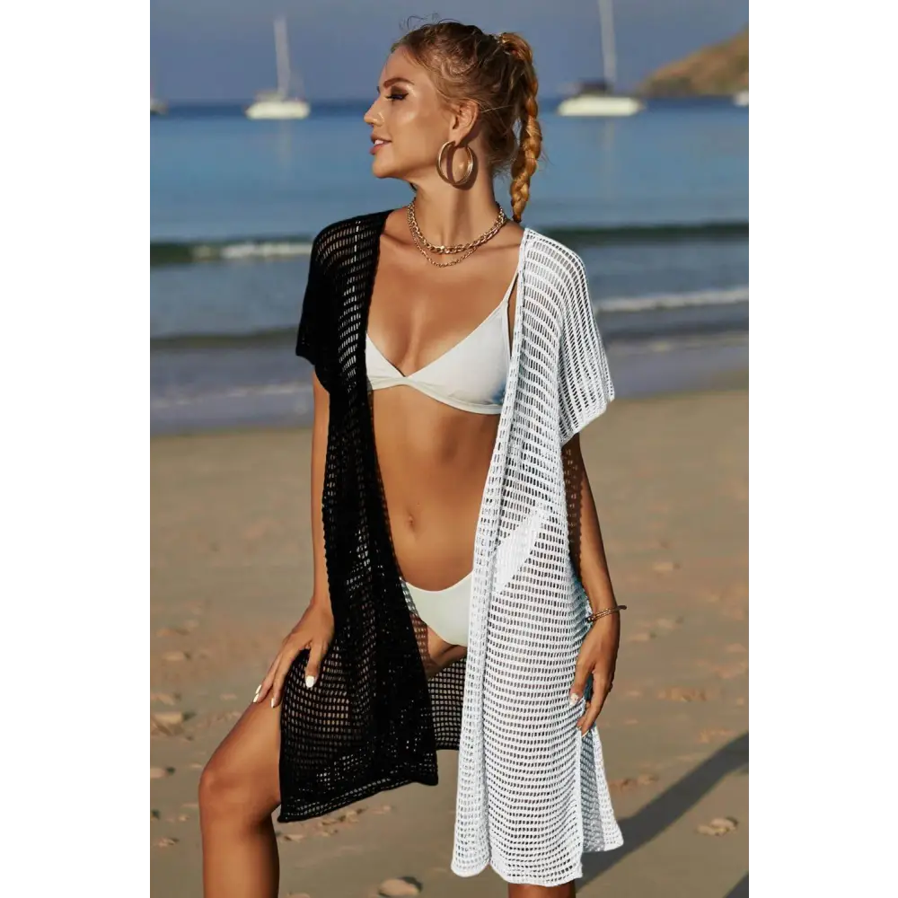 Flowy Angel Wings Two-Tone Slit Open Beach Cover-Up