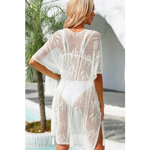 Angelic Slit Tassel Openwork Cover-Up Dress for Beach Bliss