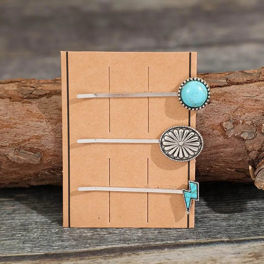 Artificial Turquoise Hair Pins - CM Fashion