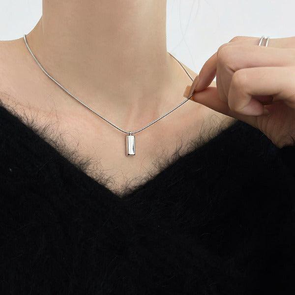 Minimalist cold style silver brick design pendant necklace