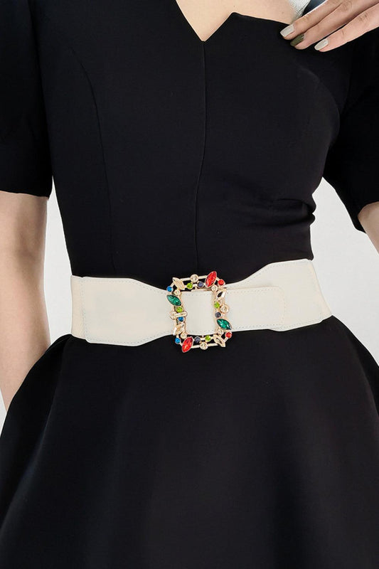 Multicolored Leaf Buckle Elastic Belt - CM