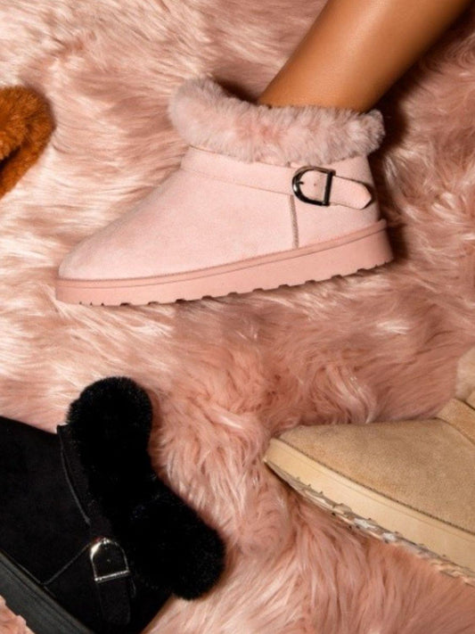 WILD DIVA Faux-Fur Buckle Round Toe Booties - CM