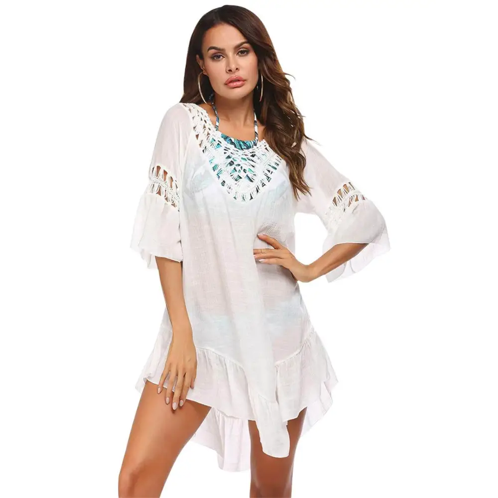 Sultry Backless Cutout Three-Quarter Sleeve Beach Cover Up