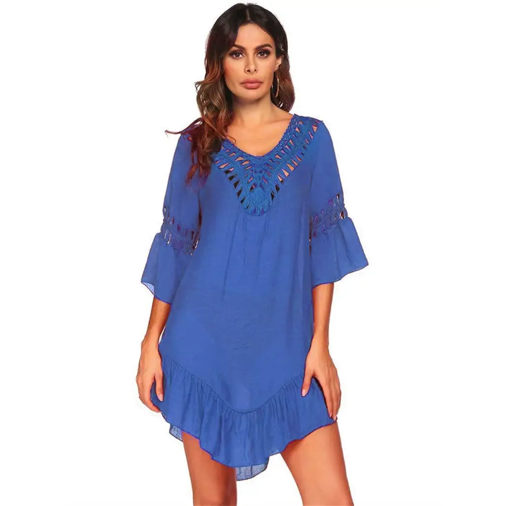 Sultry Backless Cutout Three-Quarter Sleeve Beach Cover Up