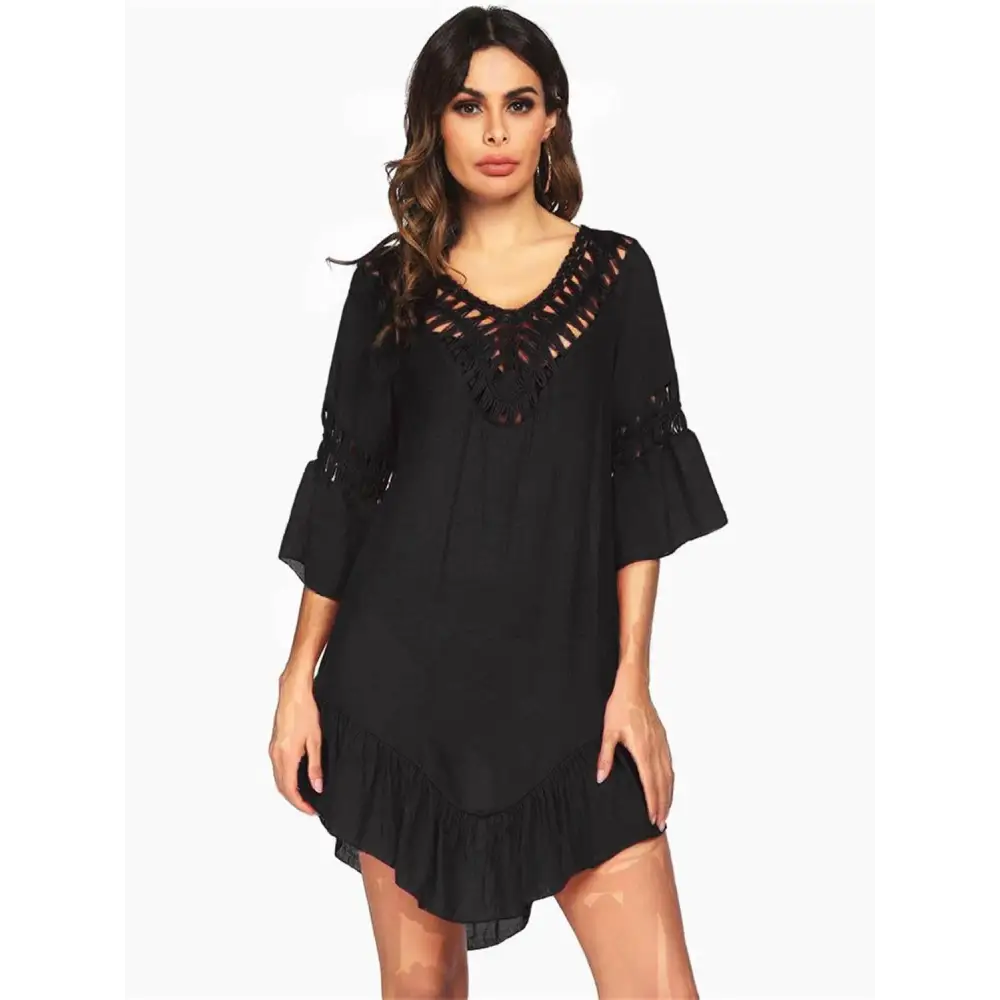 Sultry Backless Cutout Three-Quarter Sleeve Beach Cover Up