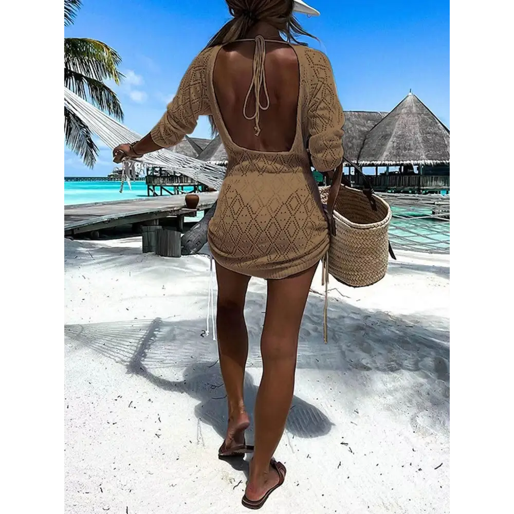 Breezy Backless Openwork Drawstring Beach Cover-Up