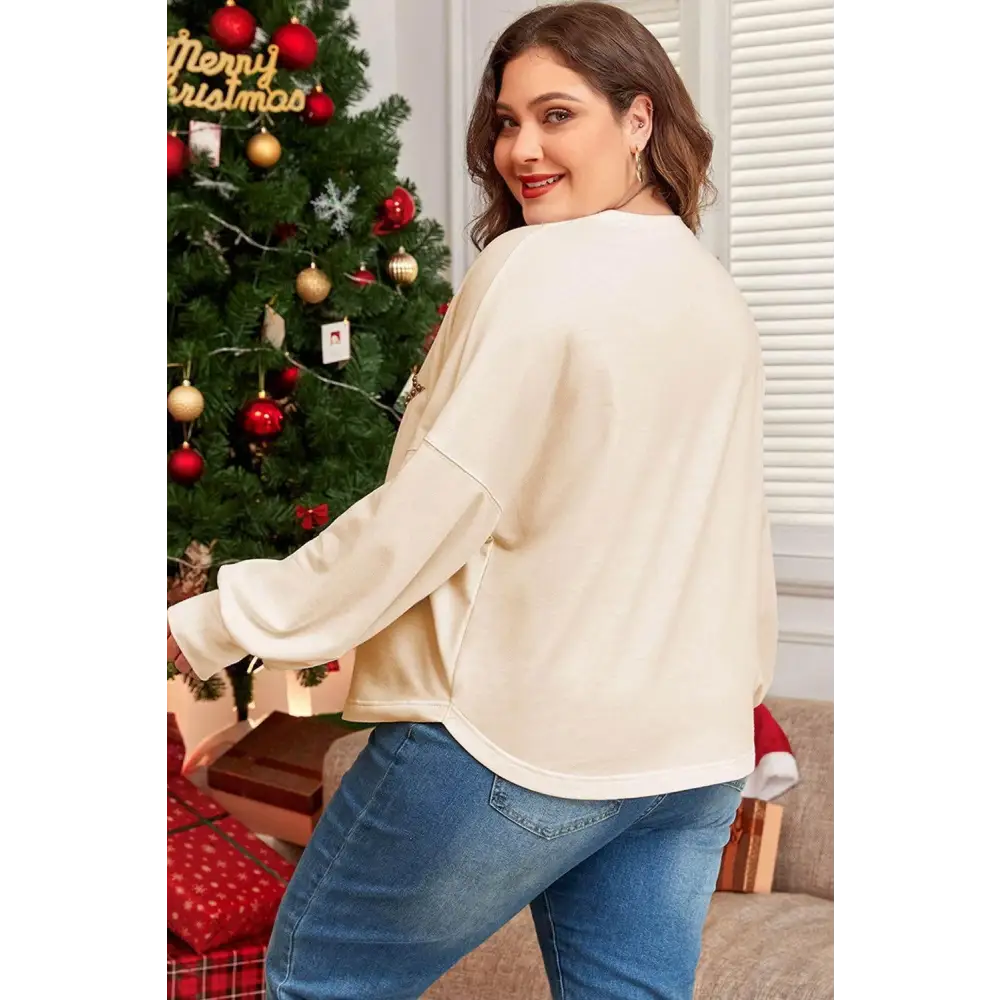 Beige Star Pattern Studded Crew Neck for Plus Size Style