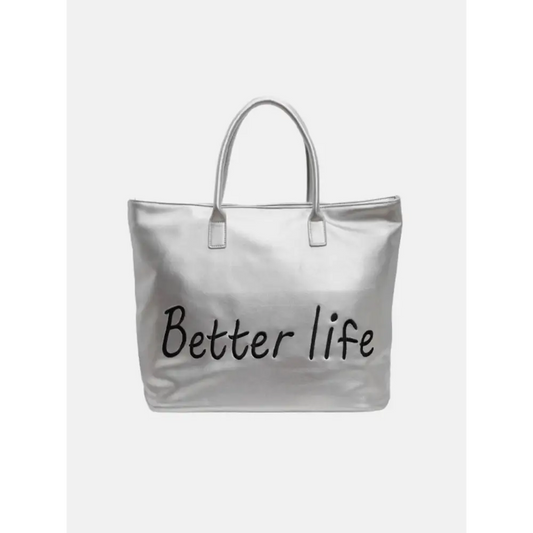 BETTER LIFE PU Leather Tote Bag - Silver / One Size - CynthiaMonica CM