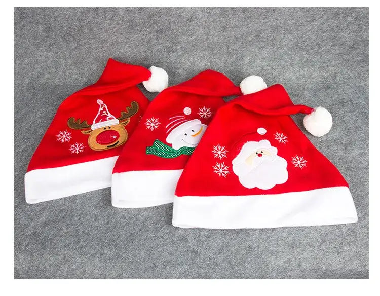 Festive Red Santa Claus Hat with Elk Embroidered Party Design