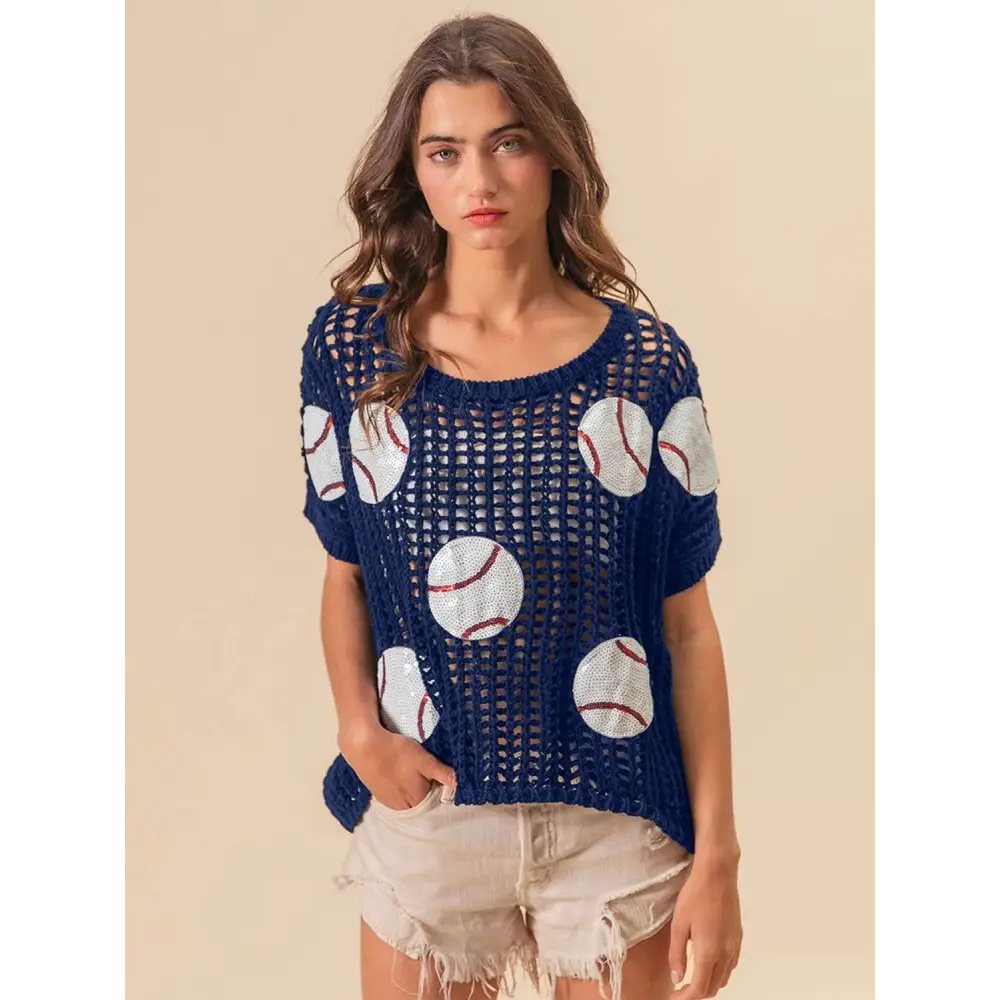 Bibi Baseball Patch Short Sleeve Net Cover Up