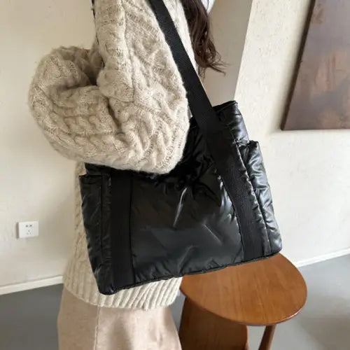 Black Quilted Polyester Tote Bag