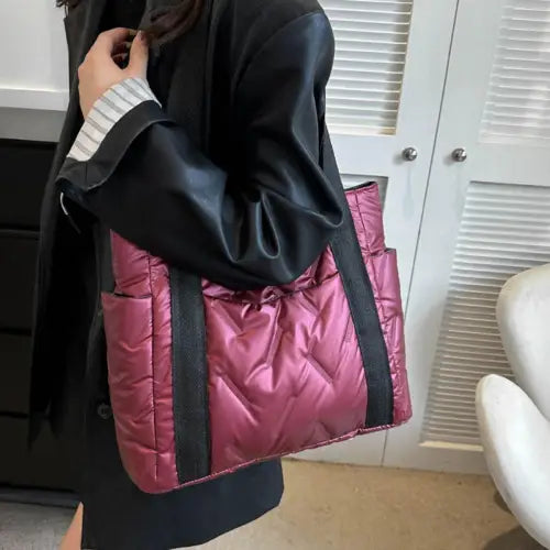 Black Quilted Polyester Tote Bag