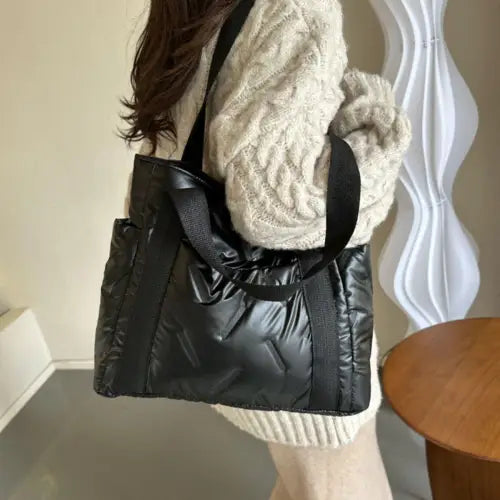 Black Quilted Polyester Tote Bag