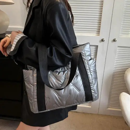 Black Quilted Polyester Tote Bag