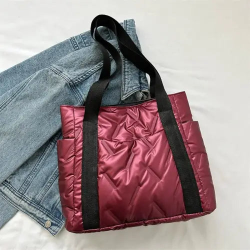 Black Quilted Polyester Tote Bag