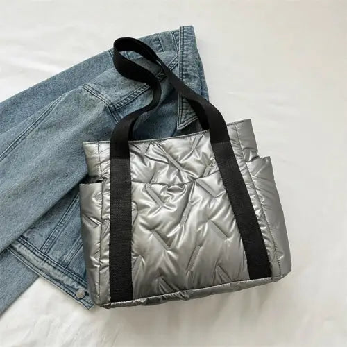 Black Quilted Polyester Tote Bag