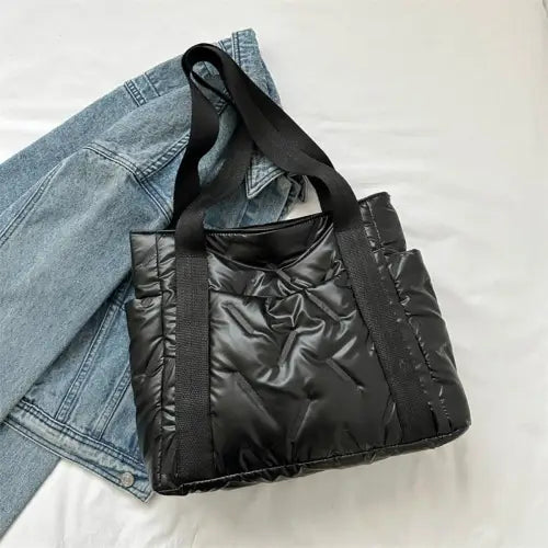 Black Quilted Polyester Tote Bag