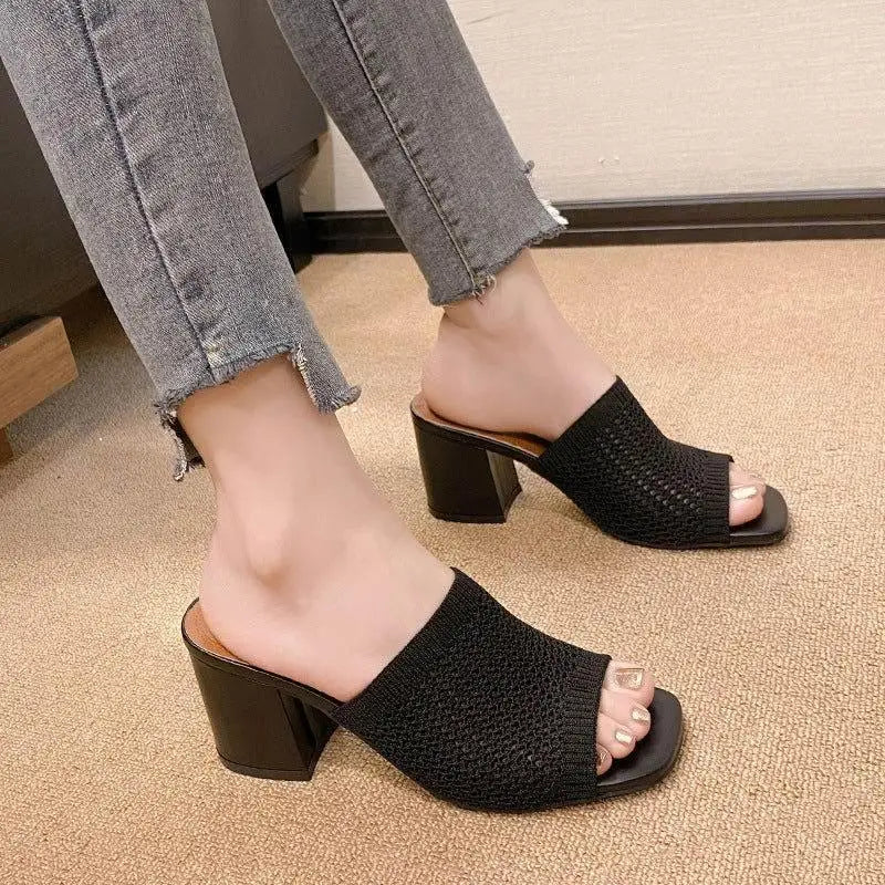 Stylish Dear Monkey Block Heel Knit Sandals for Summer Chic