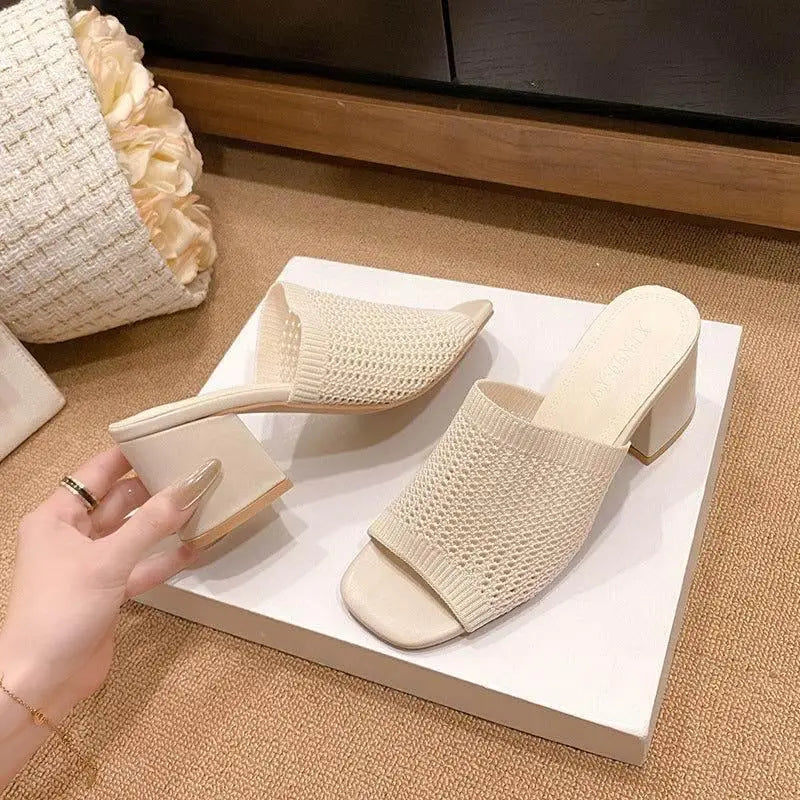 Stylish Dear Monkey Block Heel Knit Sandals for Summer Chic