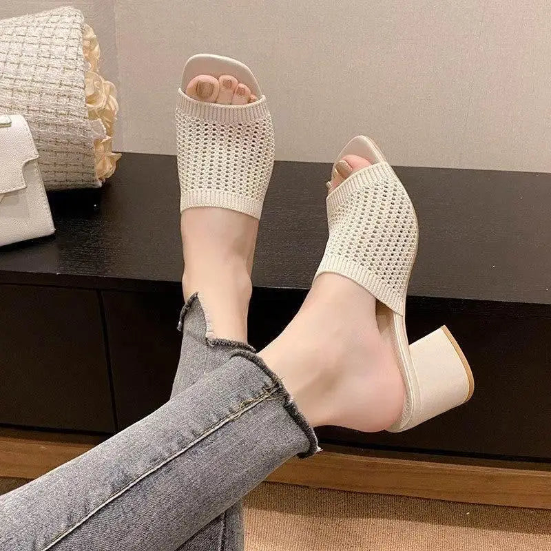 Stylish Dear Monkey Block Heel Knit Sandals for Summer Chic