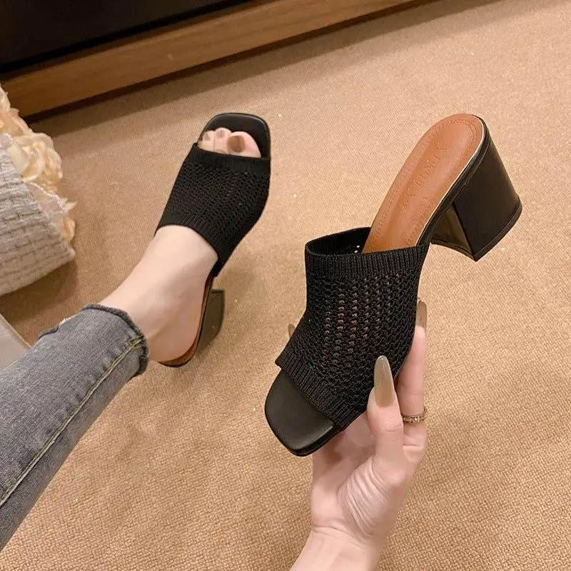 Stylish Dear Monkey Block Heel Knit Sandals for Summer Chic