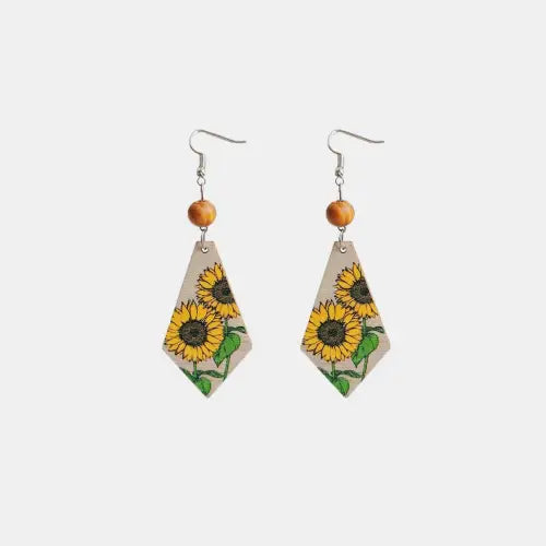 Floral Wooden Teardrop Earrings - CM Fashion