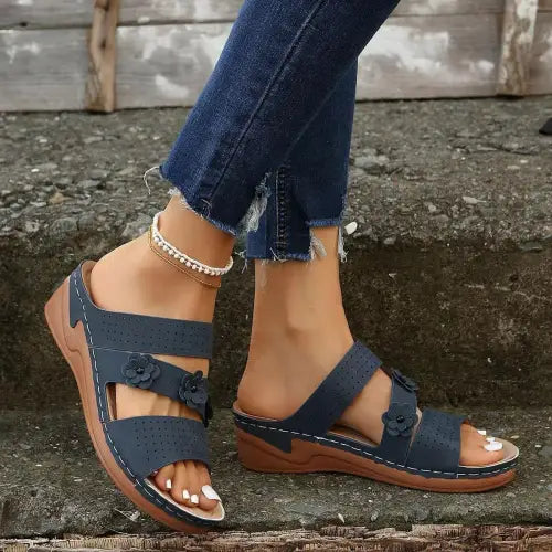 Blooming Flower Wedge Sandals